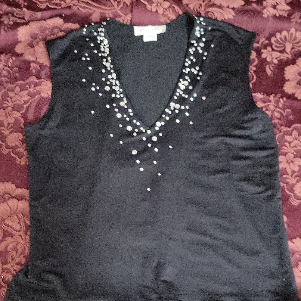 Embellished Black Sleeveless Top